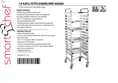 Smartchef 15 Katlı İstiflenebilinir Tepsi Taşıma Arabası - 6