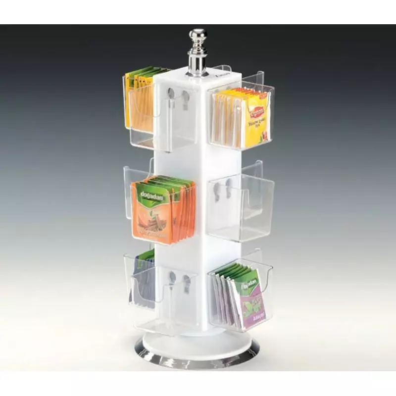 Zicco ZCP-651 Akrilik Döner Poşet Çay Standı 12 Bölmeli 36 cm Beyaz, ZCP 651 - 1